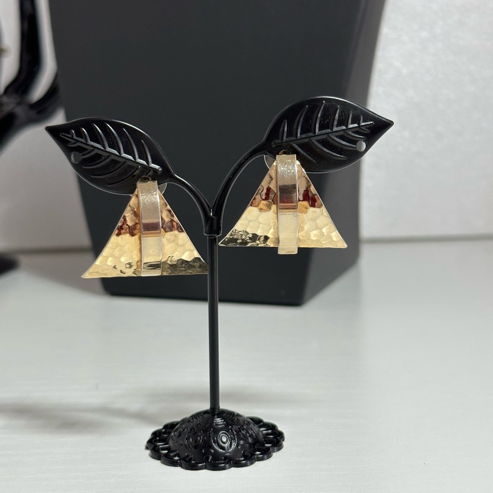 Triangle Earrings Metal with a Hammered Finish